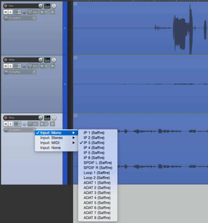 Track creation in DAW