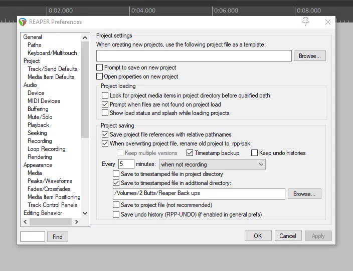 Reaper autosave preferences