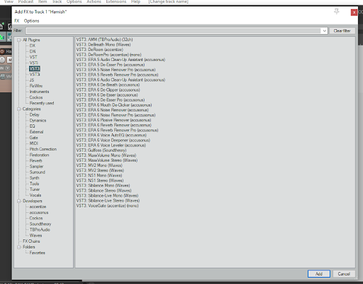 FX plugin browser in Reaper