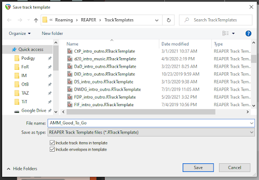 Save template dialog