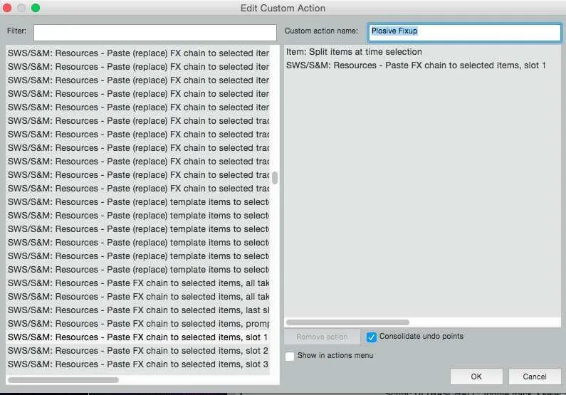Custom actions for audio cleanup