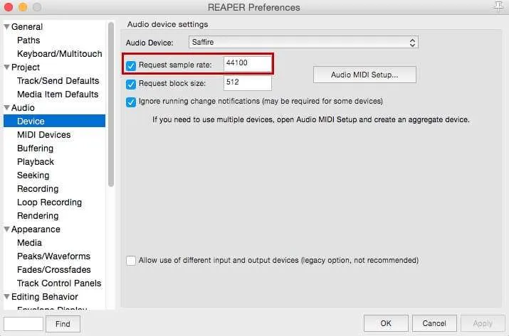 Audio device settings