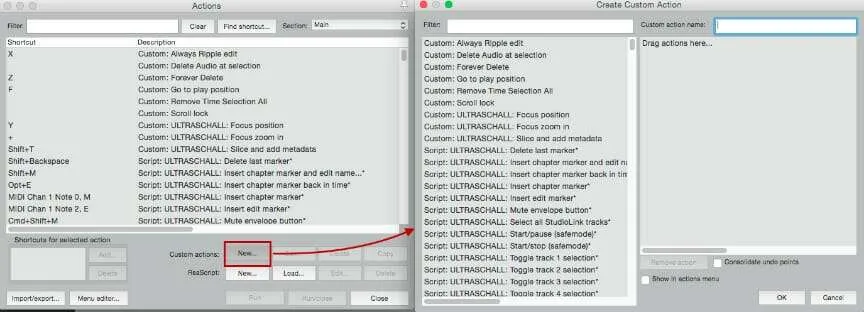 Custom actions menu in Reaper