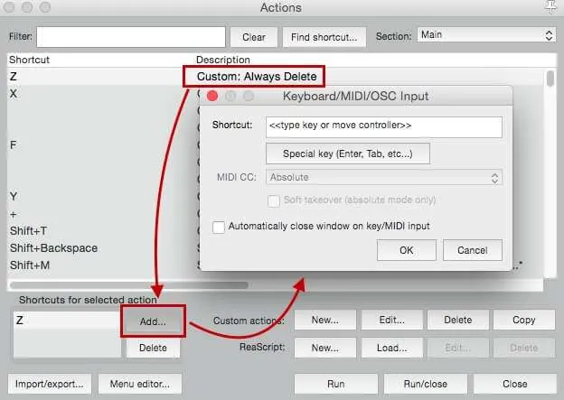 Keyboard shortcuts panel