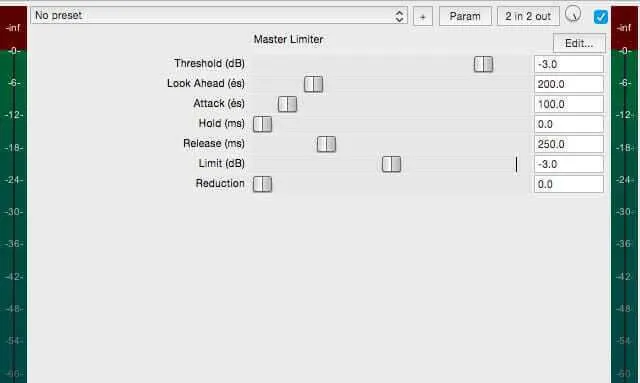 Master limiter plugin settings