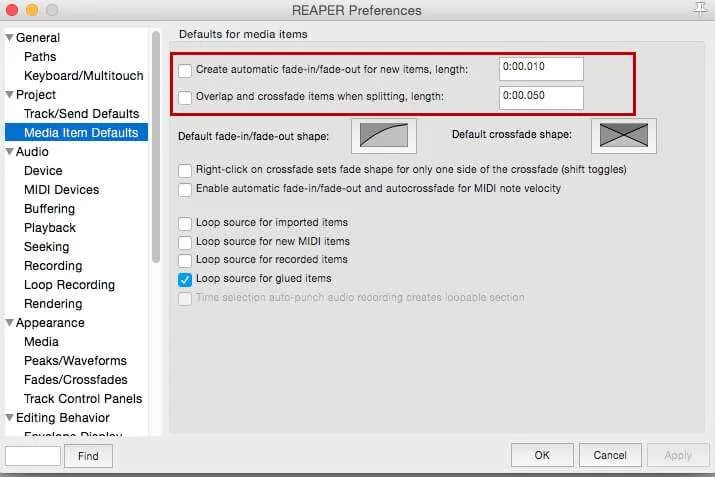 Media item defaults configuration