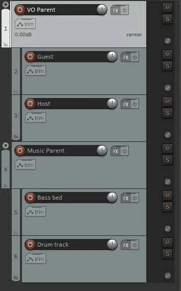 Parent and child tracks in Reaper