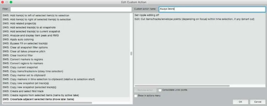 Smart delete action configuration