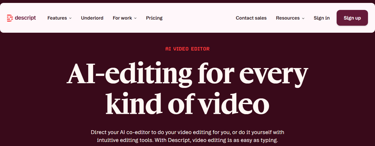 Descript AI video and podcast editor